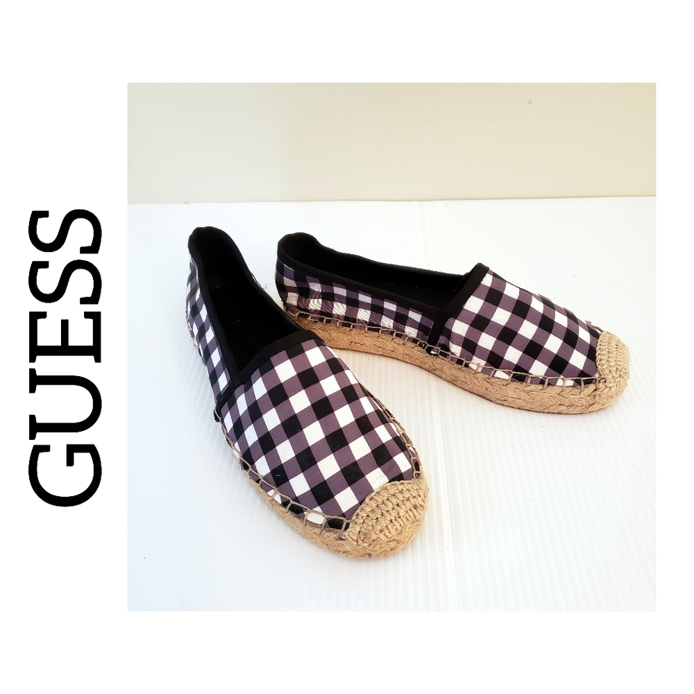 Guess Black and White Gingham Espadrilles
